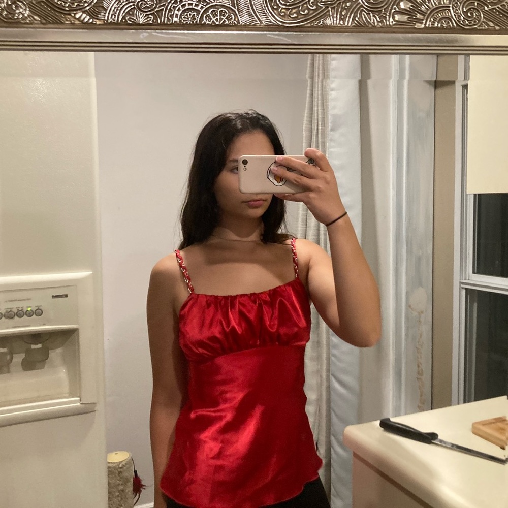 Size S silk womens tank top Y2K satin top